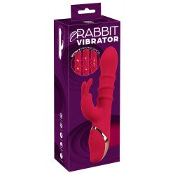 Красный вибратор-кролик с 3 подвижными кольцами Rabbit Vibrator with 3 Moving Rings - 23,7 см.