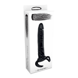 Чёрная насадка-фаллос для двойного проникновения INFLATABLE DILDO SLIM DONG  - 13,5 см.