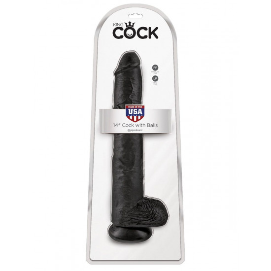Чёрный фаллоимитатор-гигант 14  Cock with Balls - 37,5 см.