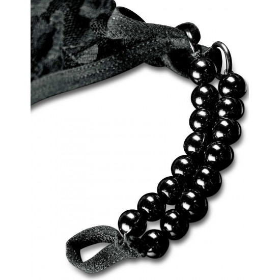 Черные трусики Crotchless Pleasure Pearls S-M-L с бусинами и анальным стимулятором