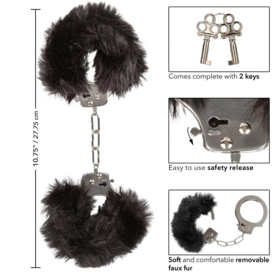 Металлические наручники с черным мехом Ultra Fluffy Furry Cuffs