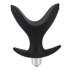 Чёрная анальная V-образная пробка Black Velvets Vibrating Anchor Plug с вибрацией - 10,3 см.