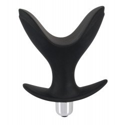Чёрная анальная V-образная пробка Black Velvets Vibrating Anchor Plug с вибрацией - 10,3 см.