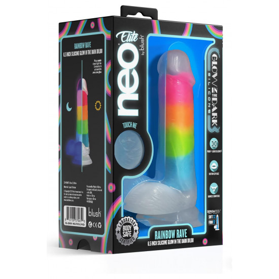 Яркий люминесцентный фаллоимитатор Rainbow Rave - 16,5 см.