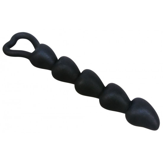 Чёрная анальная цепочка с звеньями-сердечками Black Velvet - 18,5 см.
