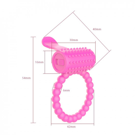 Розовое силиконовое эрекционное кольцо с вибрацией и язычком