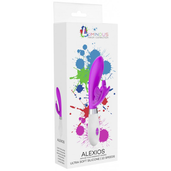 Ярко-розовый вибратор Alexios с клиторальной бабочкой - 21 см. Ярко-розовый вибратор Alexios с клиторальной бабочкой - 21 см.