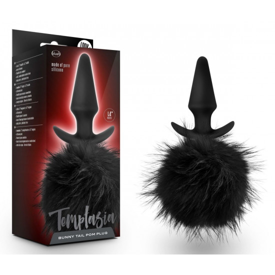 Силиконовая анальная пробка с чёрным заячьим хвостом Bunny Tail Pom Plug - 12,7 см.