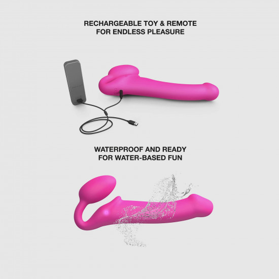 Ярко-розовый безремневой страпон Strap-on-me Vibrating Bendable Strap-On size XL