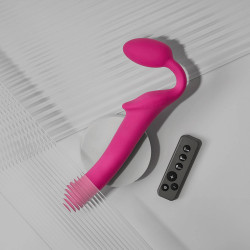 Ярко-розовый безремневой страпон Strap-on-me Vibrating Bendable Strap-On size XL