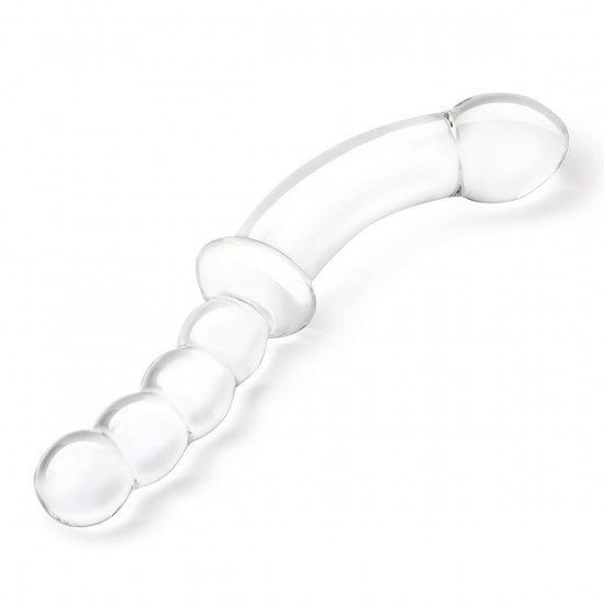 Стеклянный двусторонний фаллоимитатор 12,5’’ Girthy Double Sided Dong With Anal Bead Grip Handle - 32 см.