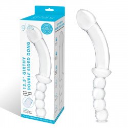 Стеклянный двусторонний фаллоимитатор 12,5’’ Girthy Double Sided Dong With Anal Bead Grip Handle - 32 см.
