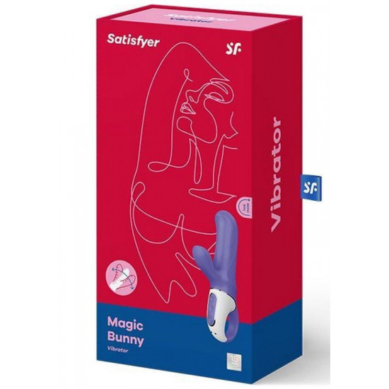 Фиолетовый вибратор Satisfyer Magic Bunny с клиторальным отростком - 17,6 см.