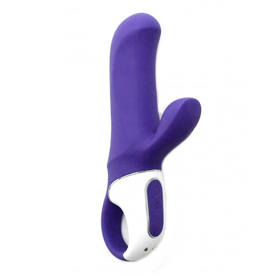 Фиолетовый вибратор Satisfyer Magic Bunny с клиторальным отростком - 17,6 см.