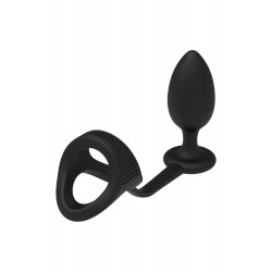 Черное эрекционное кольцо с анальной пробкой Cockstrap With Anal Plug