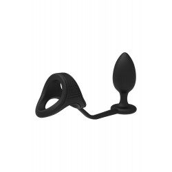 Черное эрекционное кольцо с анальной пробкой Cockstrap With Anal Plug