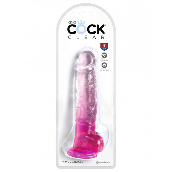 Розовый фаллоимитатор с мошонкой на присоске 8’’ Cock with Balls - 22,2 см.