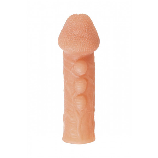 Телесная закрытая насадка с шишечками Cock Sleeve 008 Size S - 13,8 см.