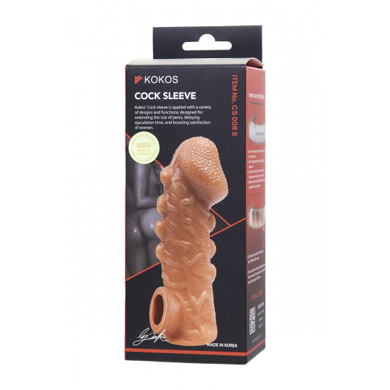 Телесная закрытая насадка с шишечками Cock Sleeve 008 Size S - 13,8 см.
