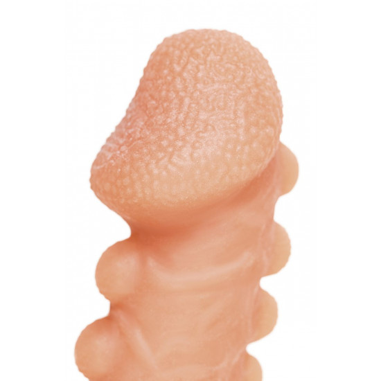 Телесная закрытая насадка с шишечками Cock Sleeve 008 Size S - 13,8 см.