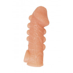 Телесная закрытая насадка с шишечками Cock Sleeve 008 Size S - 13,8 см.