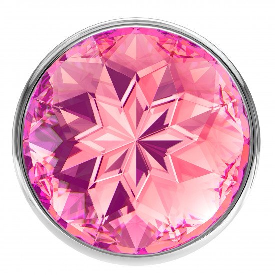 Большая серебристая анальная пробка Sparkle Large с розовым кристаллом - 8 см.