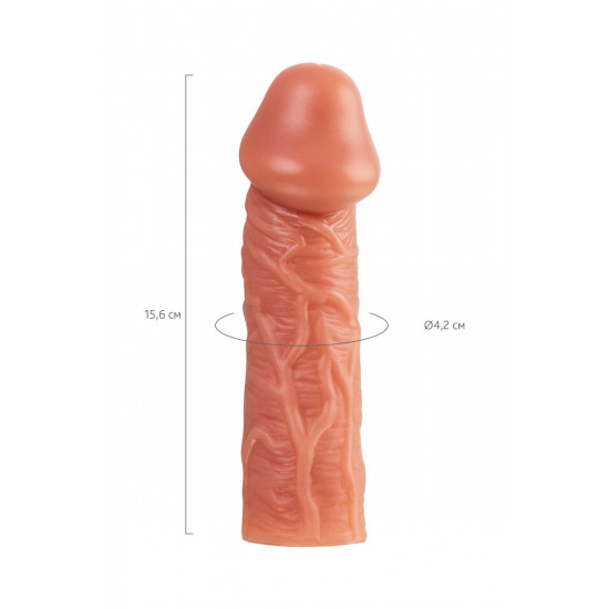 Телесная насадка на фаллос с фиксацией мошонки Cock Sleeve 001 Size M - 15,6 см.