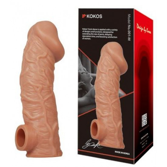 Телесная насадка на фаллос с фиксацией мошонки Cock Sleeve 001 Size M - 15,6 см.