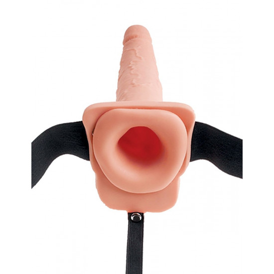 Телесный полый страпон с имитацией эякуляции 7.5  Hollow Squirting Strap-On with Balls - 21,6 см.