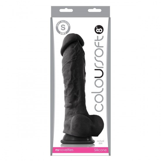 Чёрный фаллоимитатор на присоске ColourSoft  8  Soft Dildo - 23,5 см.