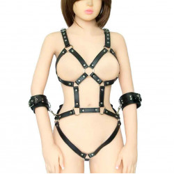 Черное боди-портупея с пристегивающимися наручниками