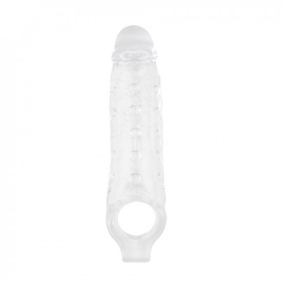 Прозрачная насадка на пенис с подхватом Mighty Sleeve With Ball Loop - 22 см.