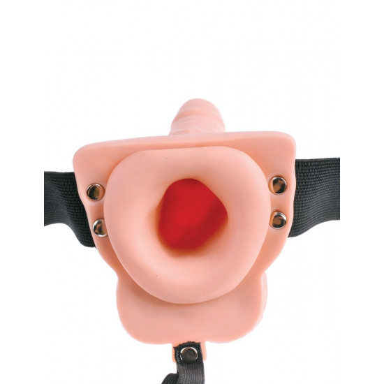 Телесный перезаряжаемый вибрострапон 6  Hollow Rechargeable Strap-On Remote - 17,5 см.