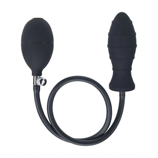 Черная анальная втулка с функцией расширения Ribbed Inflatable Silicone Anal Plug