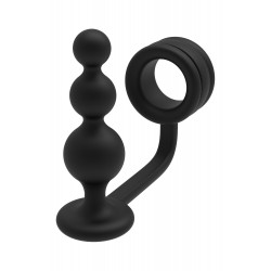 Черное эрекционное кольцо с анальной елочкой Cockring With Beaded Anal Plug
