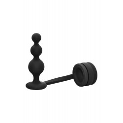 Черное эрекционное кольцо с анальной елочкой Cockring With Beaded Anal Plug