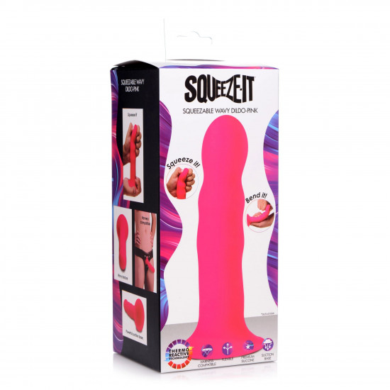 Розовый гибкий фаллоимитатор Squeeze-It Wavy Dildo - 18,3 см.