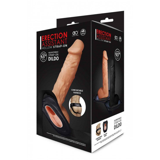 Черный поясной полый фаллоимитатор Lust Hollow Strap-On - 23 см.