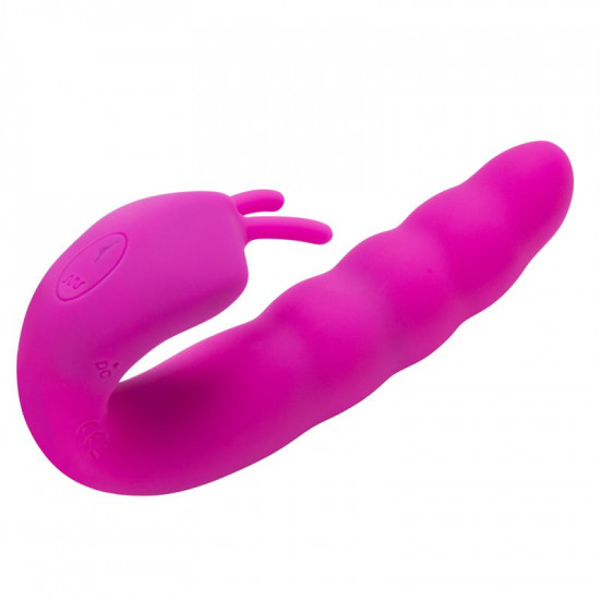 Розовый вибратор Ribbed Dual Stimulator with Rolling Ball - 17 см.