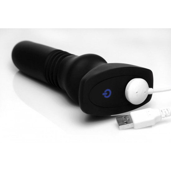 Черный фрикционный вибратор Silicone Vibrating   Thrusting Plug with Remote Control - 17,1 см.