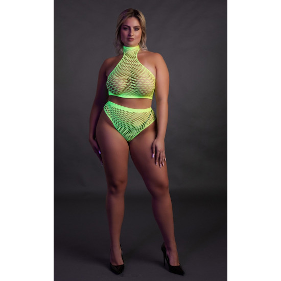 Эффектный зеленый комплект Turtle Neck and High Waist Slip
