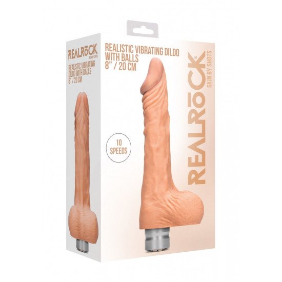 Телесный вибратор Vibrating Dildo With Balls - 20 см.