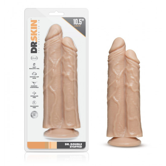 Телесный сдвоенный фаллоимитатор Double Trouble Double Shaft Dildo - 24 см.