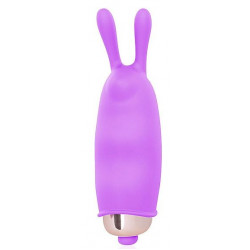 Фиолетовый клиторальный вибромассажер с ушками - 7,5 см.
