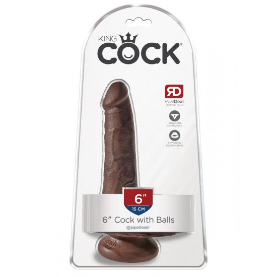 Коричневый фаллоимитатор с мошонкой и присоской 6  Cock with Balls - 17,8 см.