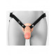 Телесный полый страпон на черных ремнях Hollow Silicone Strap-on - 17,8 см.