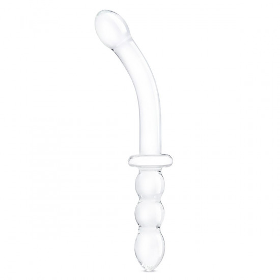 Изогнутый стеклянный фаллоимитатор 12’’ Girthy Ribbed G-Spot Glass Dildo With Handle Grip Double Ended - 30 см.