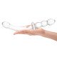 Изогнутый стеклянный фаллоимитатор 12’’ Girthy Ribbed G-Spot Glass Dildo With Handle Grip Double Ended - 30 см.