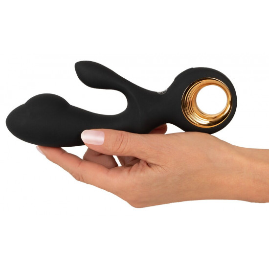 Черный вибратор-кролик с функцией расширения Inflatable Rabbit Vibrator - 18,3 см.