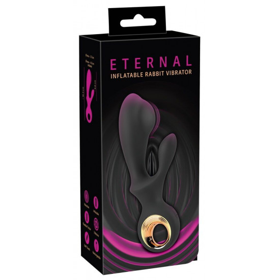 Черный вибратор-кролик с функцией расширения Inflatable Rabbit Vibrator - 18,3 см.
